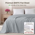 thumbnail image 3 of 100% Natural Cotton Flat Sheet Only - 600 Thread Count, Soft and Crisp, Breathable, Top Sheet Only, Premium Sateen Weave - Light Grey, King Size, 3 of 10