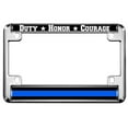 thumbnail image 3 of Motorcycle Metal License Plate Frame with Duty Honor Courage Thin Blue Line (Stripe) Support Law Enforcement Design - Chrome, 3 of 8