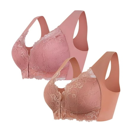 Audhol Lace Bras for Women Thin Laceless Ring Comfortable Breathability Underwear Large Size Brater Buckle Female Bra Deep V Neck Vest Bralette Wireless Seamless Bra Push Up Bras for Women orange 2XL