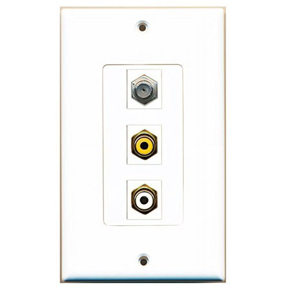 RiteAV - 1 Port RCA White and 1 Port RCA Yellow and 1 Port Coax Cable TV- F-Type Decorative Wall Plate Decorative