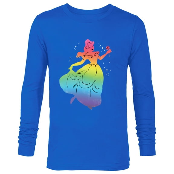 Disney Princess Belle Rainbow Gradient Beauty and the Beast- Long Sleeve T-Shirt for Men - Customized-Navy