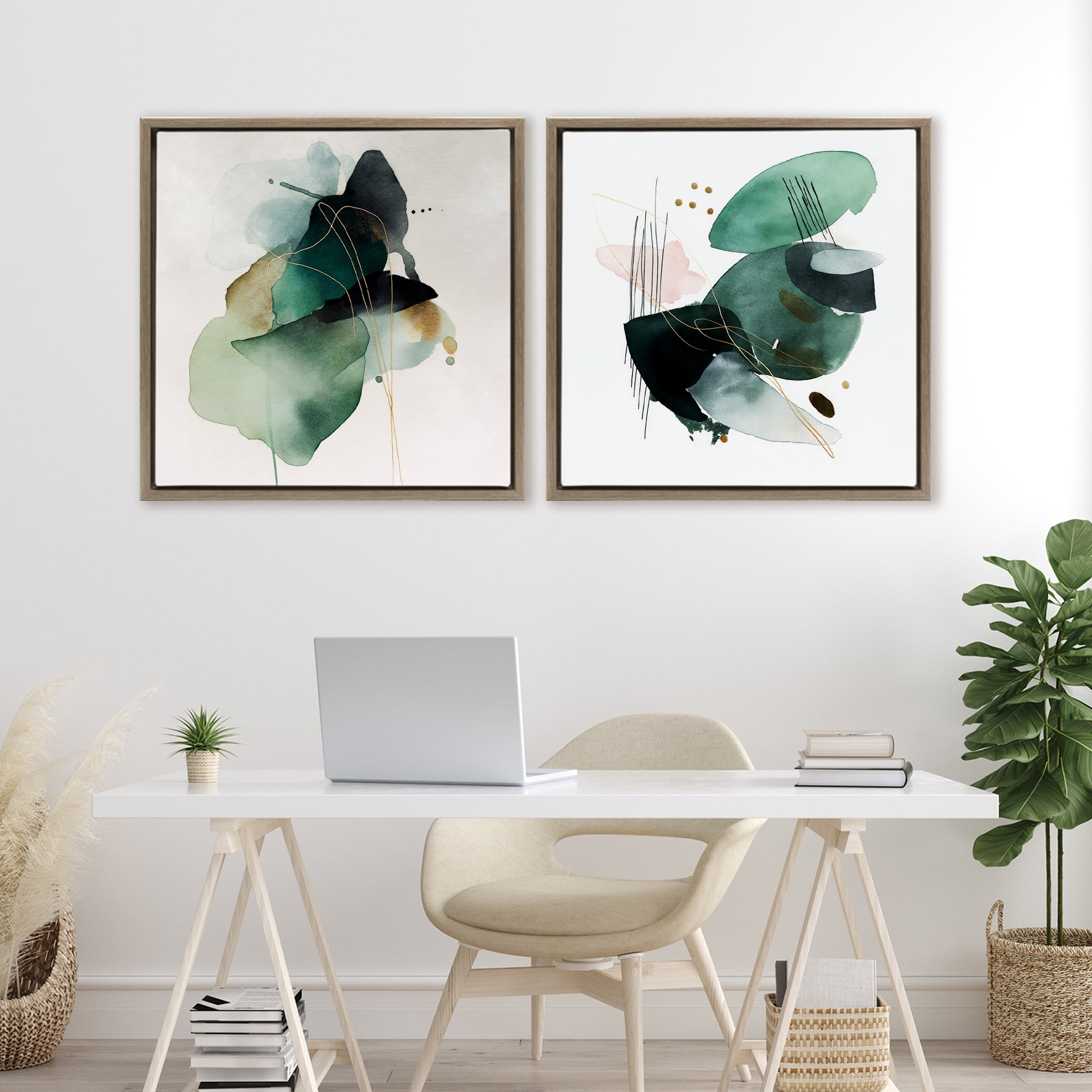 Stupell Industries Fluid Abstract Harmonies 2 Piece Brown Framed Floater Canvas Set, design by Svetlana Aleynikova