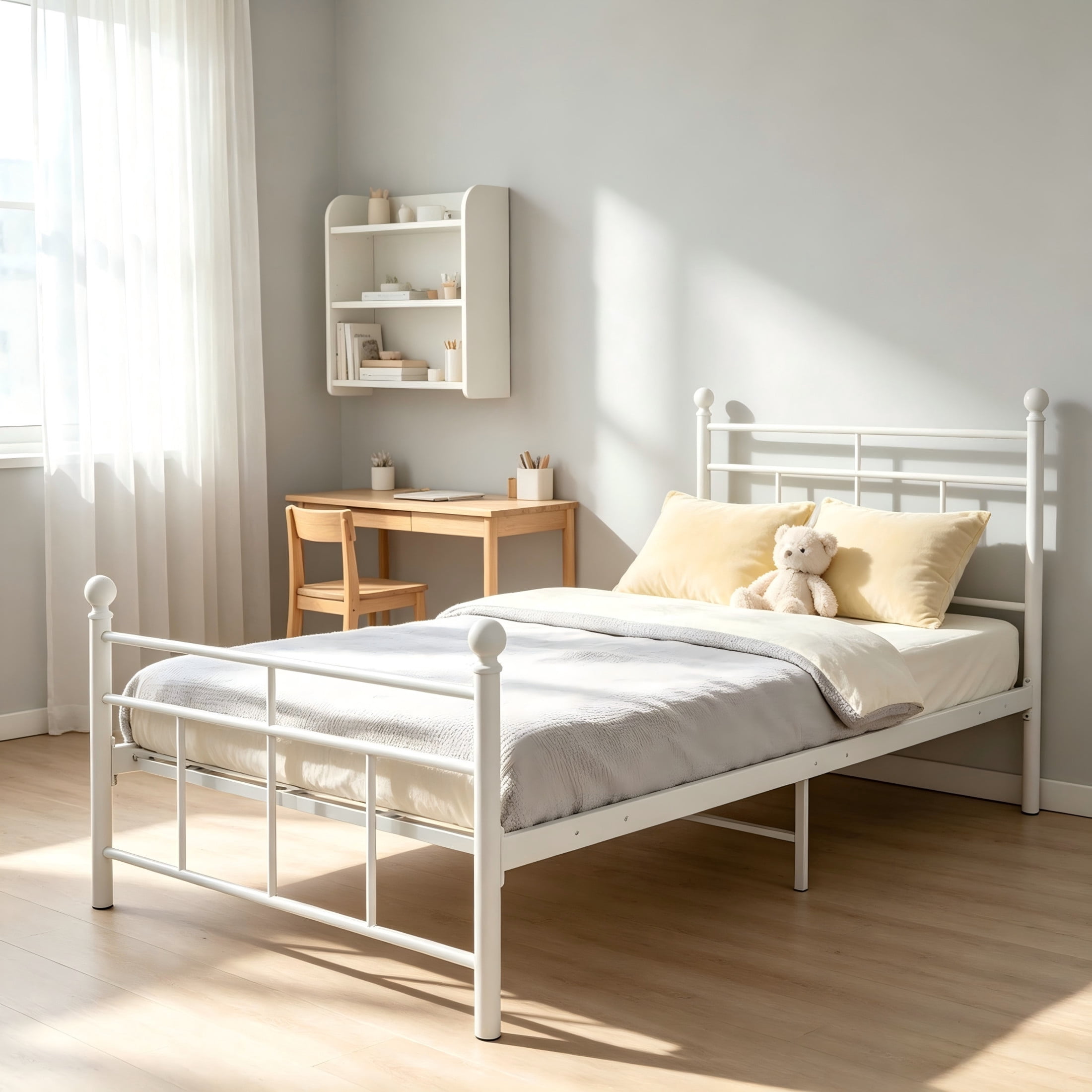 GDF Studio 78.5" Twin Heavy-Duty Metal Platform Bed with Sturdy Support Slats, White