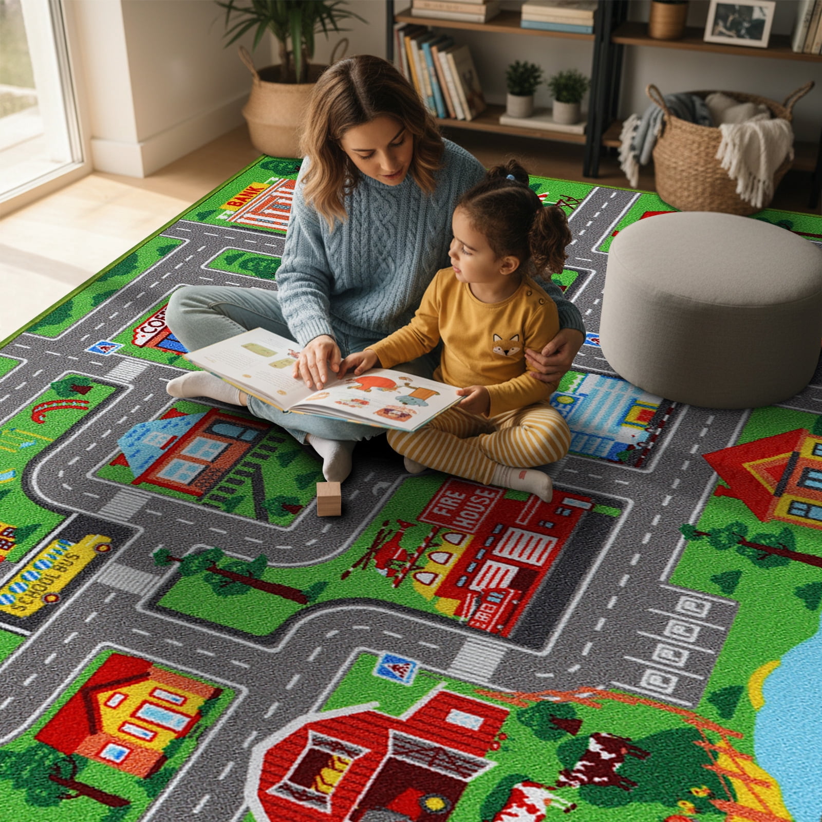 Kids Carpet Playmat Rug 59"x39.4", City Road Map Car Play Mat for Bedroom Playroom