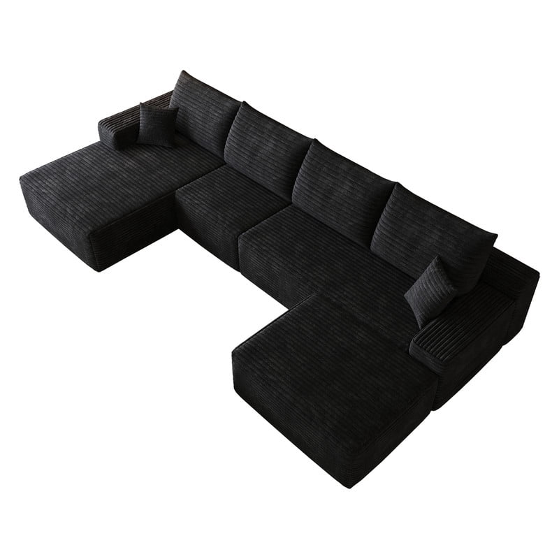 135" Cloud Sectional Sofa with Ottoman, U-Shaped Modular Sofa Couch with Chaise, Modern Minimalist Deep Seat Upholstered Sectional for Living Room, Plush Corduroy Fabric Corner Sofa