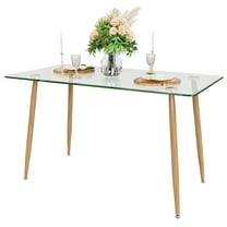 Gymax Modern Glass Dining Table Rectangular Dining Room Table W/Metal Legs For Kitchen