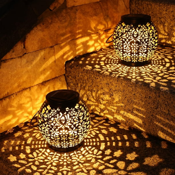 Solar Garden Light, 2-Pack Solar Lights Outdoor Hanging IP65 Waterproof Warm White Solar Lights for Patio Terrace Yard Table Party
