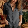 thumbnail image 5 of Admvng Women's Linen Tops Button-Down Shirt Roll-Up Sleeve Casual Blouse, 5 of 8
