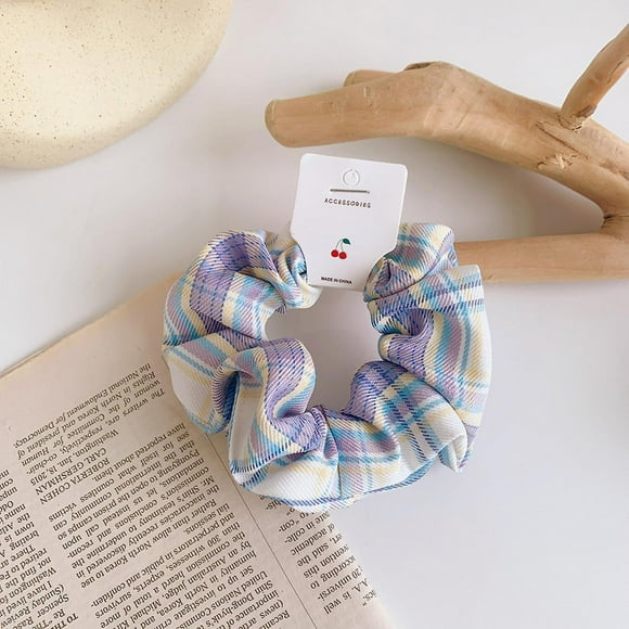 6 Pcs Headband Hairband Hair Ties Plaid Fabric Hair Ties With Ponytail Hair Rope Elegant Large Intestine Hair Ties----purple Plaid