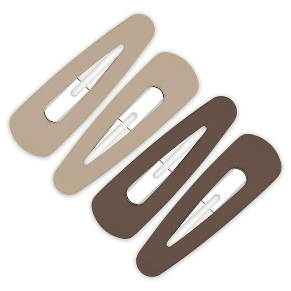 4PCS Large Barrettes, Acrylic Metal Snap Hair Barrettes, Matte Snap Clips for Women, Hair Pins for Girls, Large Hair Accessories (3.5Inch, Brown)