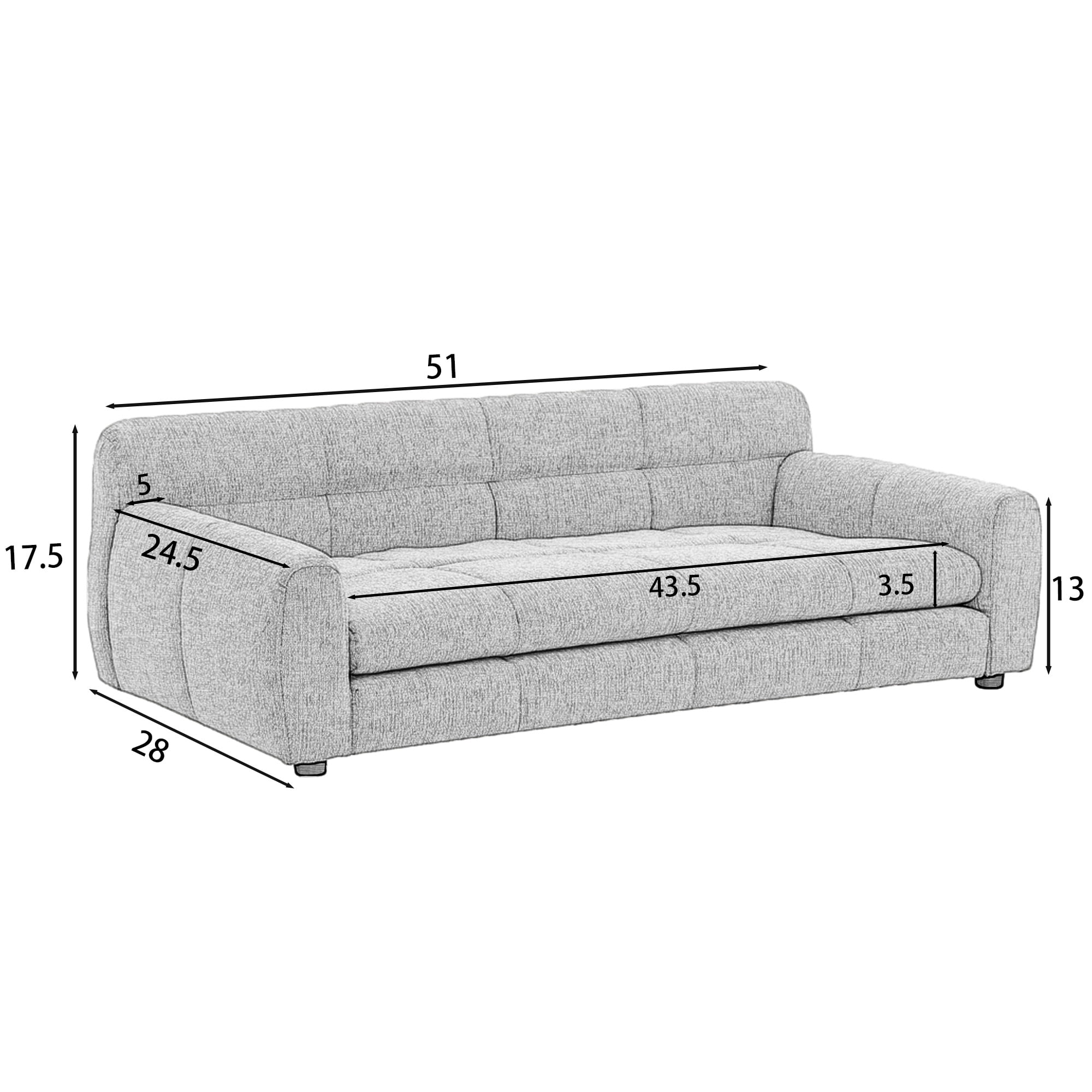 Jakoola 51" Extra-Large Pet Bed Couch, Big Dog Sofa for Large and Oversized Dogs, 43.5" Seat Width, Dark Gray