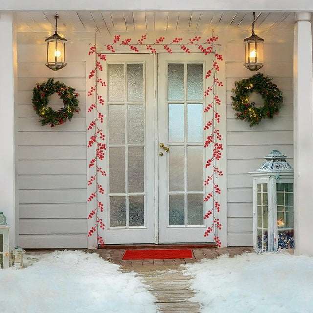 Jubipavy Artificial Christmas Vines With Red Berries And Suitable For Party Decorations Such As Doors And Windows And Fireplaces.