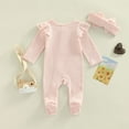thumbnail image 3 of Bellafa Newborn Girl Ribbed One-Piece Long Sleeve Footies Romper Jumpsuit Zipper Pjs Baby Girls' Sleep and Play Pajamas with Bowknot Headband, 3 of 7