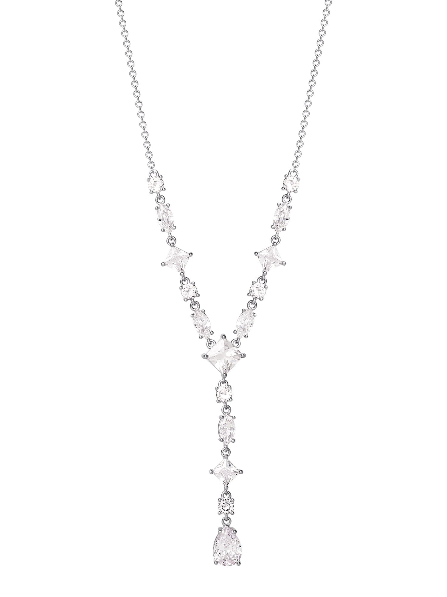 Believe by Brilliance Fine Silver Plated Cubic Zirconia Y Drop Necklace,  18 +2
