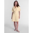 thumbnail image 3 of Time and Tru Women's Linen Blend Pleated Mini Shirtdress with Short Sleeves, Sizes XS-XXXL, 3 of 6