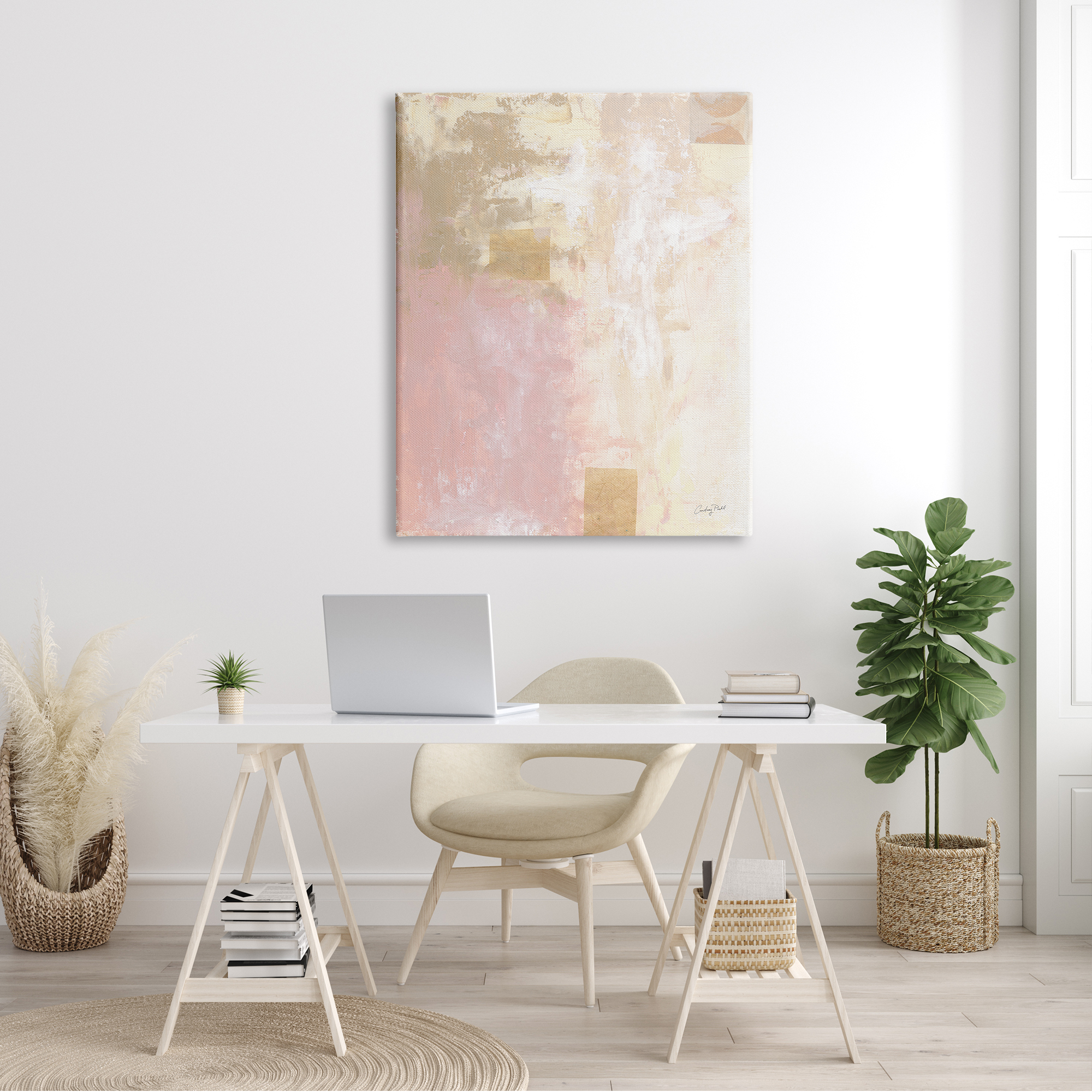 Stupell Industries Modern Soft Pink Beige Abstract Painting Morning Composition, 36 x 48,Design by Courtney Prahl