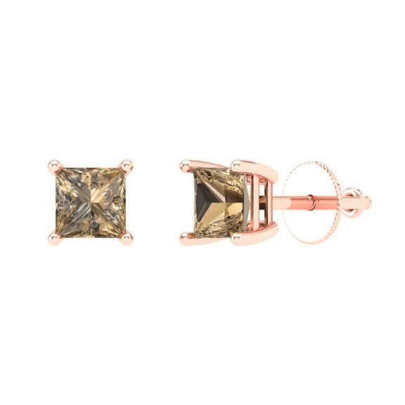 Clara Pucci 0.5Ct Champagne Princess Cut VVS1 Screw Back Stud 18k Solid hypoallergenic Gold Designer Earrings For April