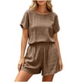 thumbnail image 3 of PIWHJQK Women 2 Piece Set Loungewear Shorts Set Women Fashion Solid Crew Neck Short Sleeve Shorts Set Breathable Women Outfits Sets, 3 of 6