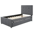 thumbnail image 4 of SESSLIFE Linen Upholstered Platform Bed with Headboard and Trundle, Twin Size Bed Frame, Furniture for Bedroom, Living Room, Guest Room, Gray, 4 of 9