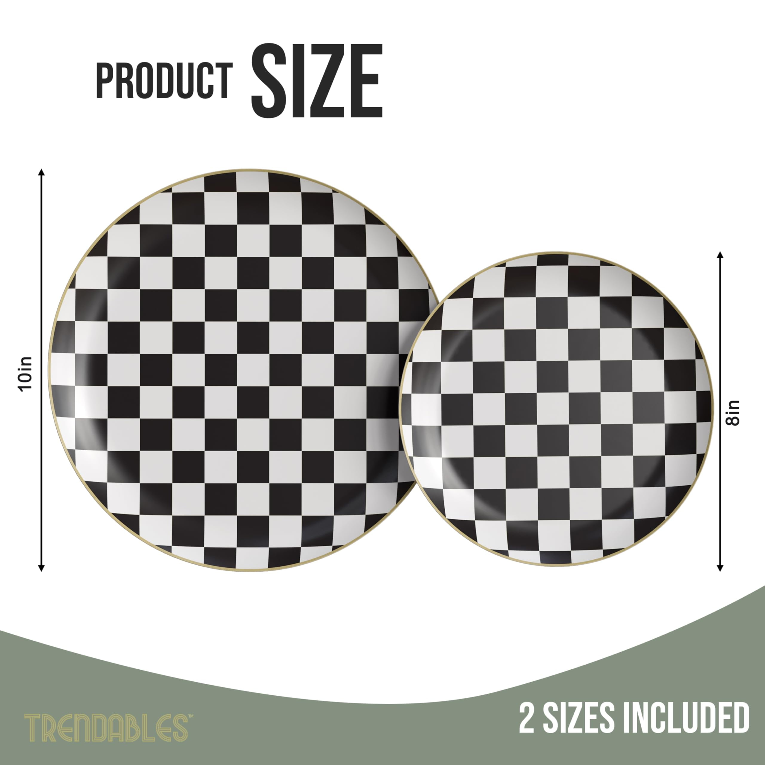 Trendables Heavy Duty Paper RRF12 Plates Bulk 80 Party Plates - 40 X 8 Inch Dessert Plate & 40 X 10 Inch Paper Plate Checkered decor, black and white party decorations, race car decorations