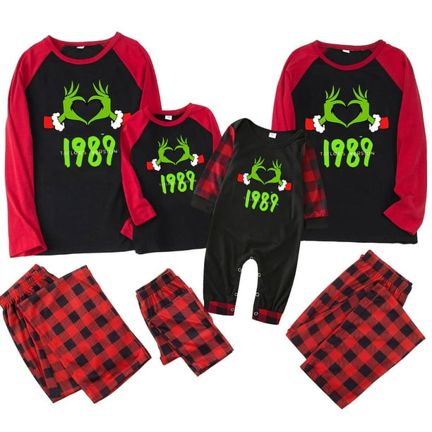 Conjuntos de pijamas navideños familiares a juego Grinch 2024, pijama de Grinch con parte superior y pantalones de pijama a cuadros, pijama de Grinch para niños y adultos para la familia, Hombres XXL