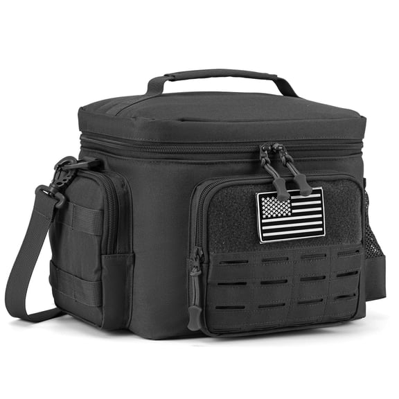 Haadid Tactical Lunch Bag for Mens Military Heavy Duty Lunch Box Work Leakproof Insulated Durable Thermal Cooler Bag for Adult Meal for Office Camping Picnic Pail MOLLE Webbing Black