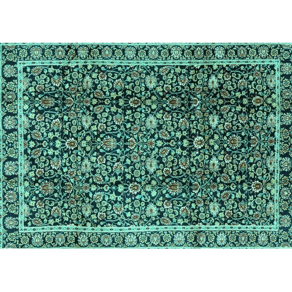 Ahgly Company Machine Washable Indoor Rectangle Persian Turquoise Blue Traditional Area Rugs, 8' x 10'