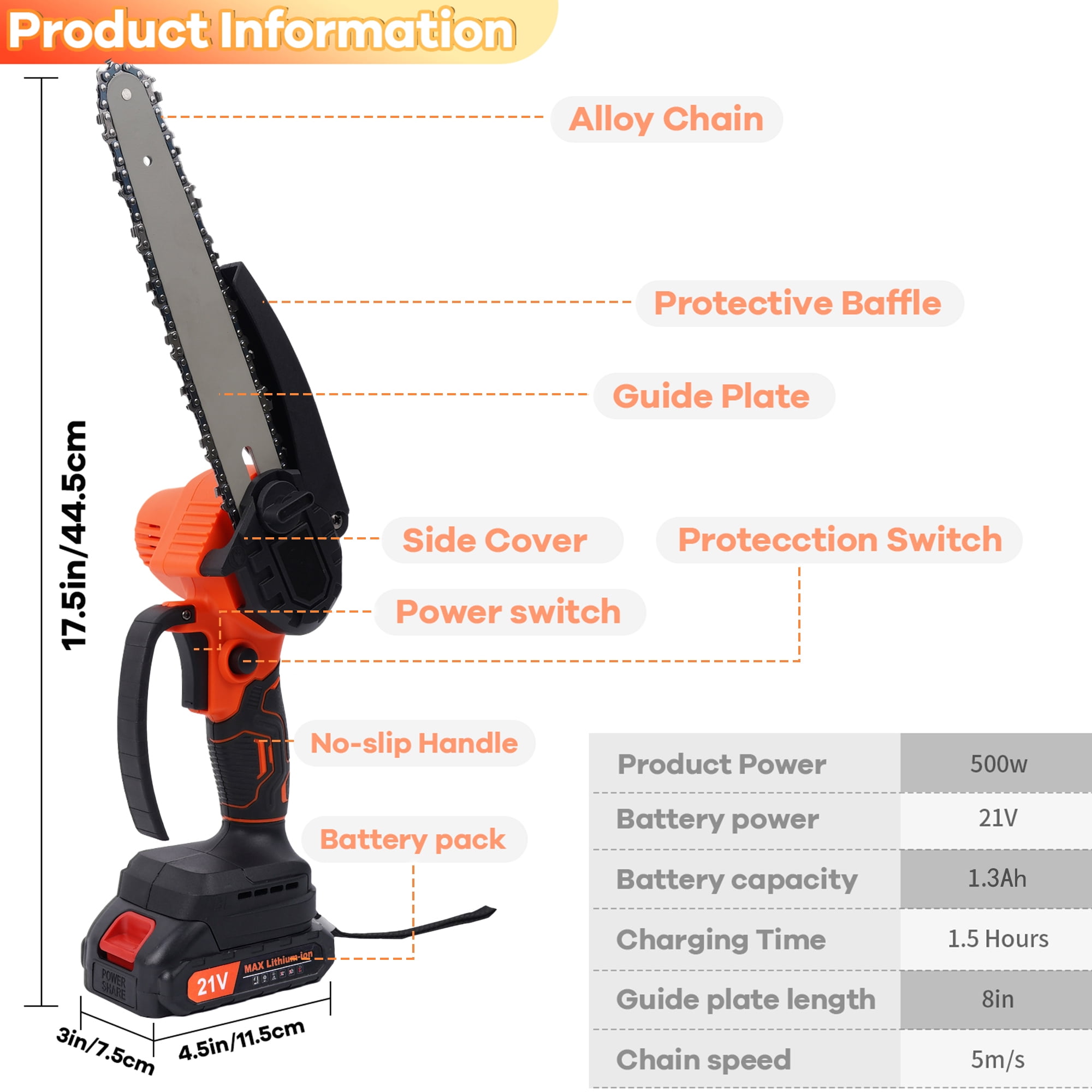 Mini Chainsaw 8 inch, HDJ Mini Chainsaw Cordless with 2PCS Batteries, Electric Chainsaw Portable One-Hand for Wood Cutting Tree Branch Trimming