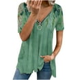 thumbnail image 1 of Fridja T-shirt à Manches Courtes Ample Col en V Imprimé Rétro à Fermeture Éclair pour Femmes Été, 1 of 5