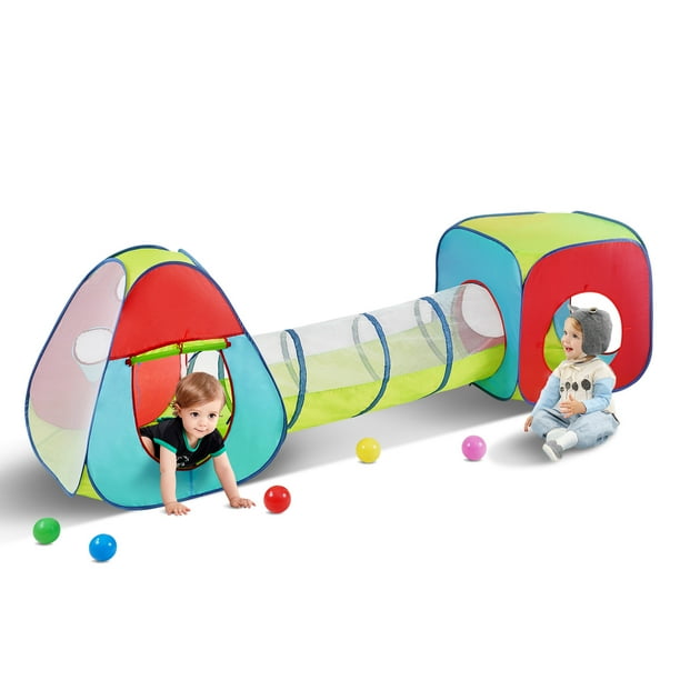 VEVOR 3 in 1 Kids Play Tent with Tunnel for Boys Girls Babies and Toddlers Indoor Outdoor Pop Up Playhouse with Carrying Bag Banding Straps as Birthday Gifts Red Yellow Blue Multicolor Walmart