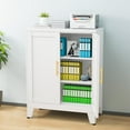 thumbnail image 6 of SAZYY Metal Pantry Storage Cabinet with 2 Doors and 2 Adjustable Shelves, Green Freestanding Hutch for Kitchen/Laundry/Living Room/Bedroom, 13.78"D x 27.56"W x 35.83"H White, 6 of 9
