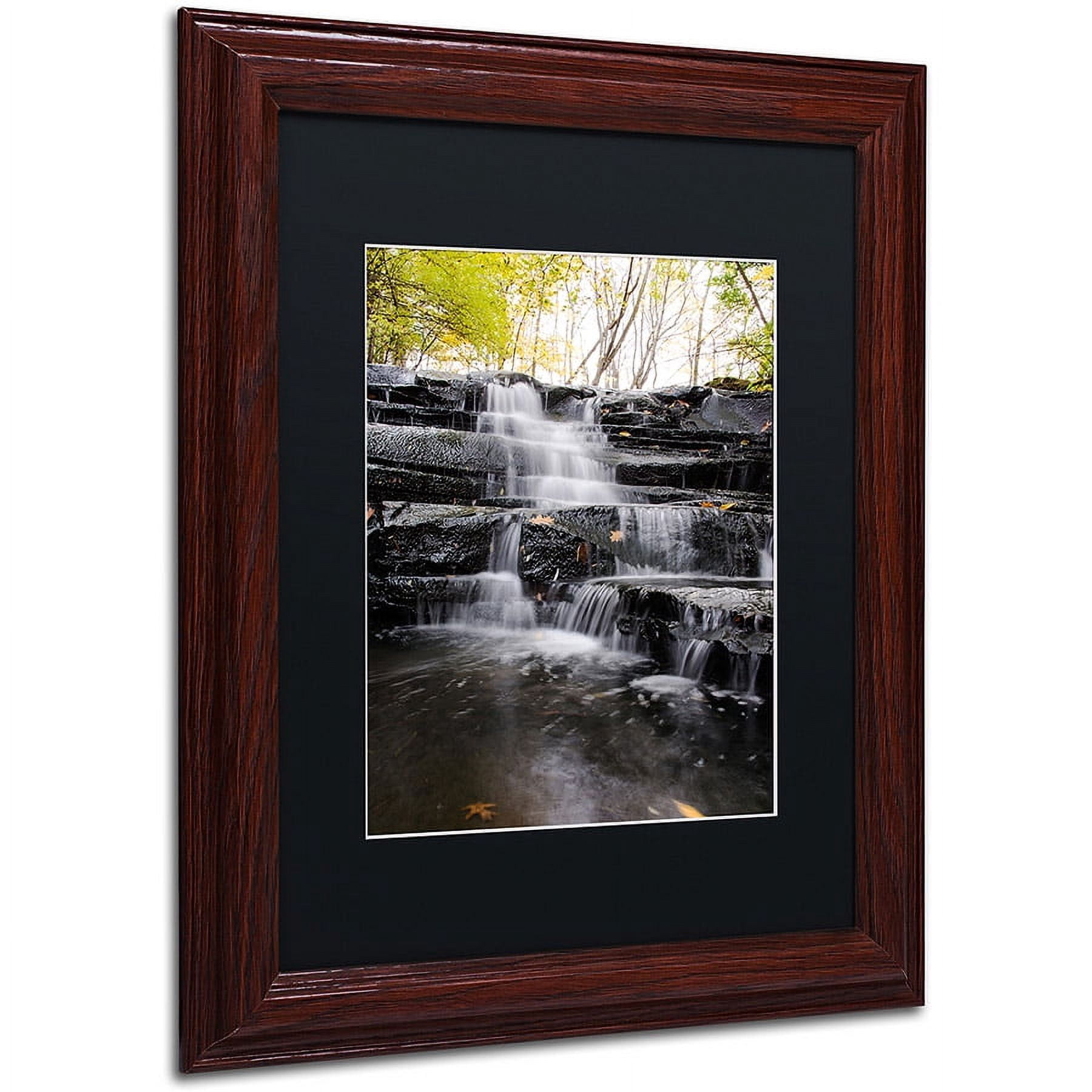 Trademark Fine Art "Waterfall at Lake View" Canvas Art by Kurt Shaffer, Black Matte, Wood Frame
