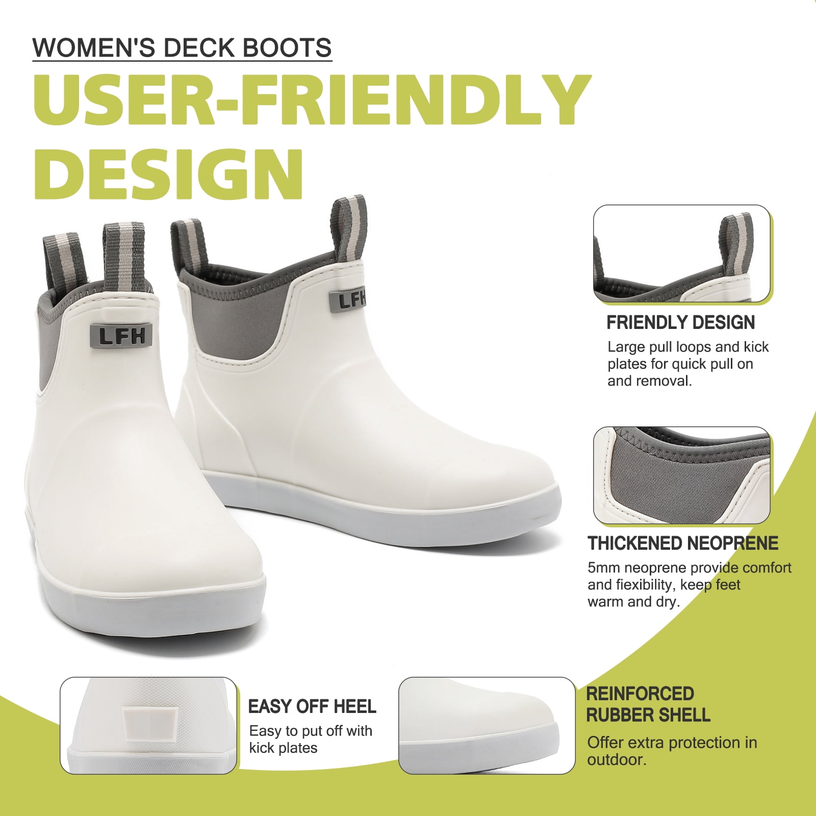 Lcamaw Women's Deck Boots, Waterproof Ankle Rain Boots with Anti-Slip Traction, Rubber Garden & Fishing Boots for Boating, Camping, Farming & Outdoor Work