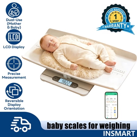INSMART Baby Scale, Multifunctional Infant Pet Scale, Detachable 2-in-1 Design Infant Scale, Accurate Digital Weight Scale with Hold Function, LCD Display & Indoor Temp