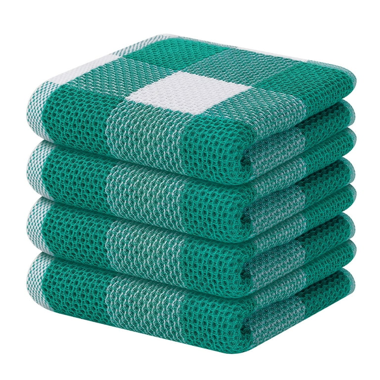 100% Cotton Waffle Weave Check Plaid Kitchen Towels, 13 x 28
