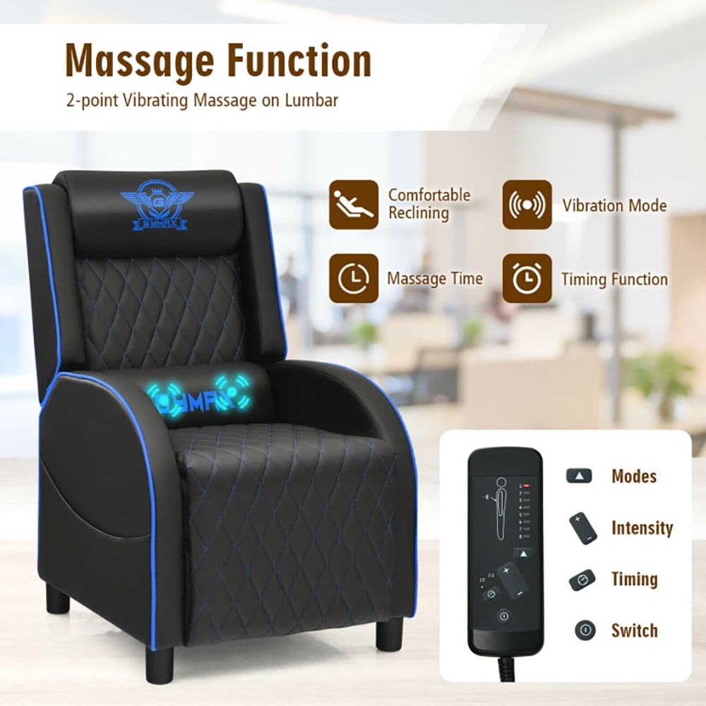 Finihen Massage Recliner Chair, Massage Gaming Recliner Chair with Headrest and Adjustable Backrest, for Home Theater, Blue Finihen Massage Recliner Chair, Massage Gaming Recliner Chair with Headrest and Adjustable Backrest, for Home Theater, Blue