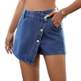 thumbnail image 2 of Women Casual High Waisted Solid Button Up Asymmetrical Denim Jean Skort Skirt Mini Shorts S, 2 of 10