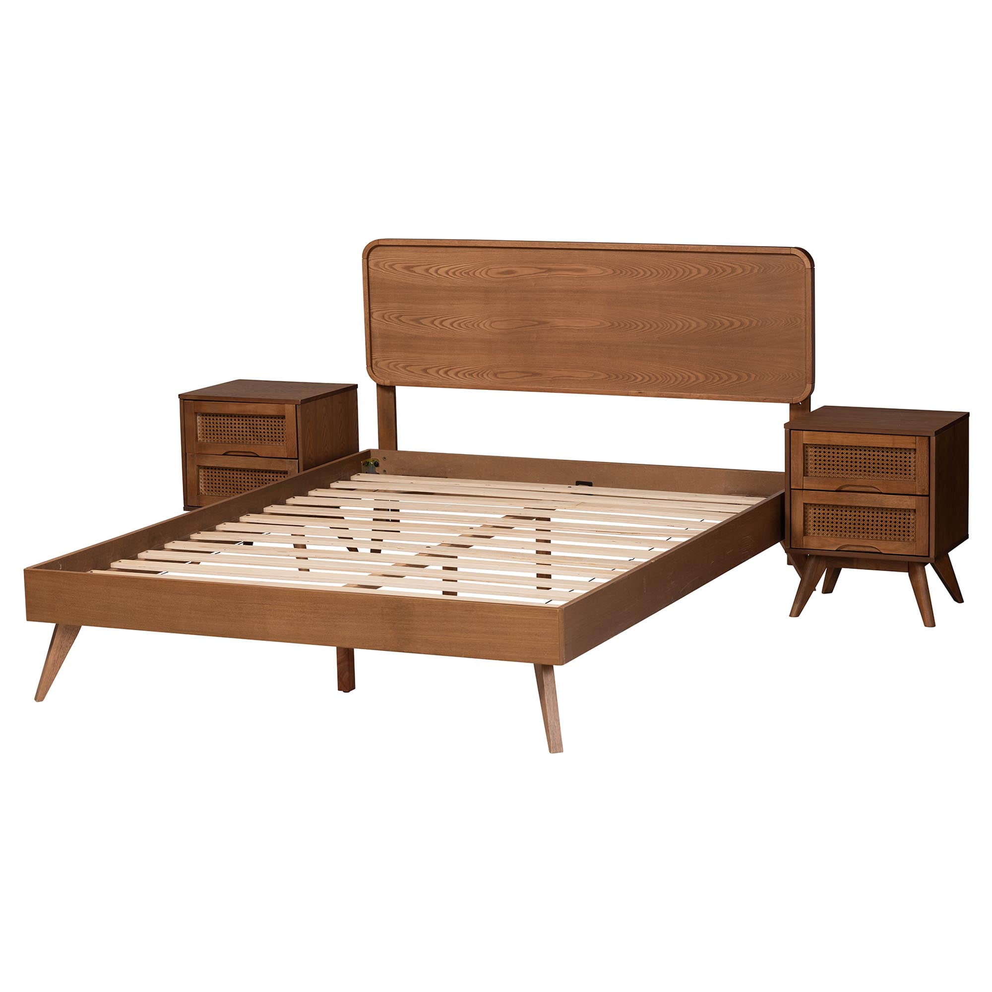 Baxton Studio Demeter Mid-Century Bedroom Set, 3-Piece, Walnut Brown