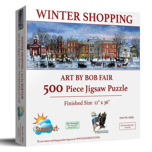 SUNSOUT INC - Winter Shopping - 500 pc Jigsaw Puzzle by Bob Fair - Finished Size 12" x 36" - MPN# 63839