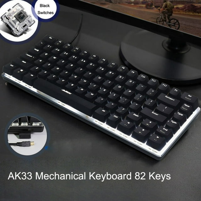 AK33 RGB Mechanical Gaming Keyboard, 82 Keys Compact Layout, Blue Switches, Wired USB Backlit, Double-Shot Keycaps & Anti-Ghosting for PC/Laptop