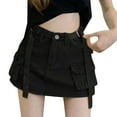 thumbnail image 1 of Aayomet Mini Jupes pour Femmes Taille Basse Jupe en Jean Courte (Noir, P), 1 of 5