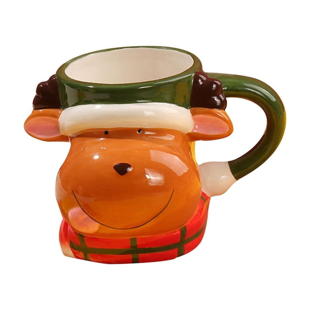 Bonita taza de cerámica navideña con asa, esmaltada para exteriores, de chocolate. Ciervo