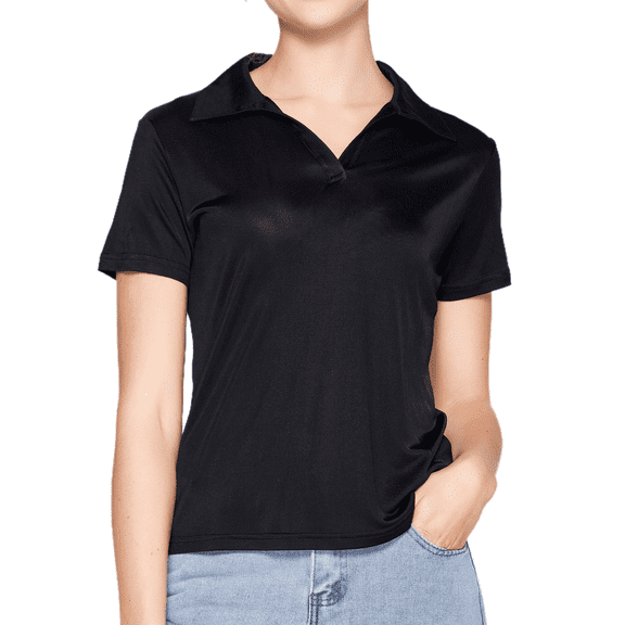 Women Mulberry Silk Polo Shirts Collar Golf Tee Top Short Sleeve V Neck Tee Workout T shirts