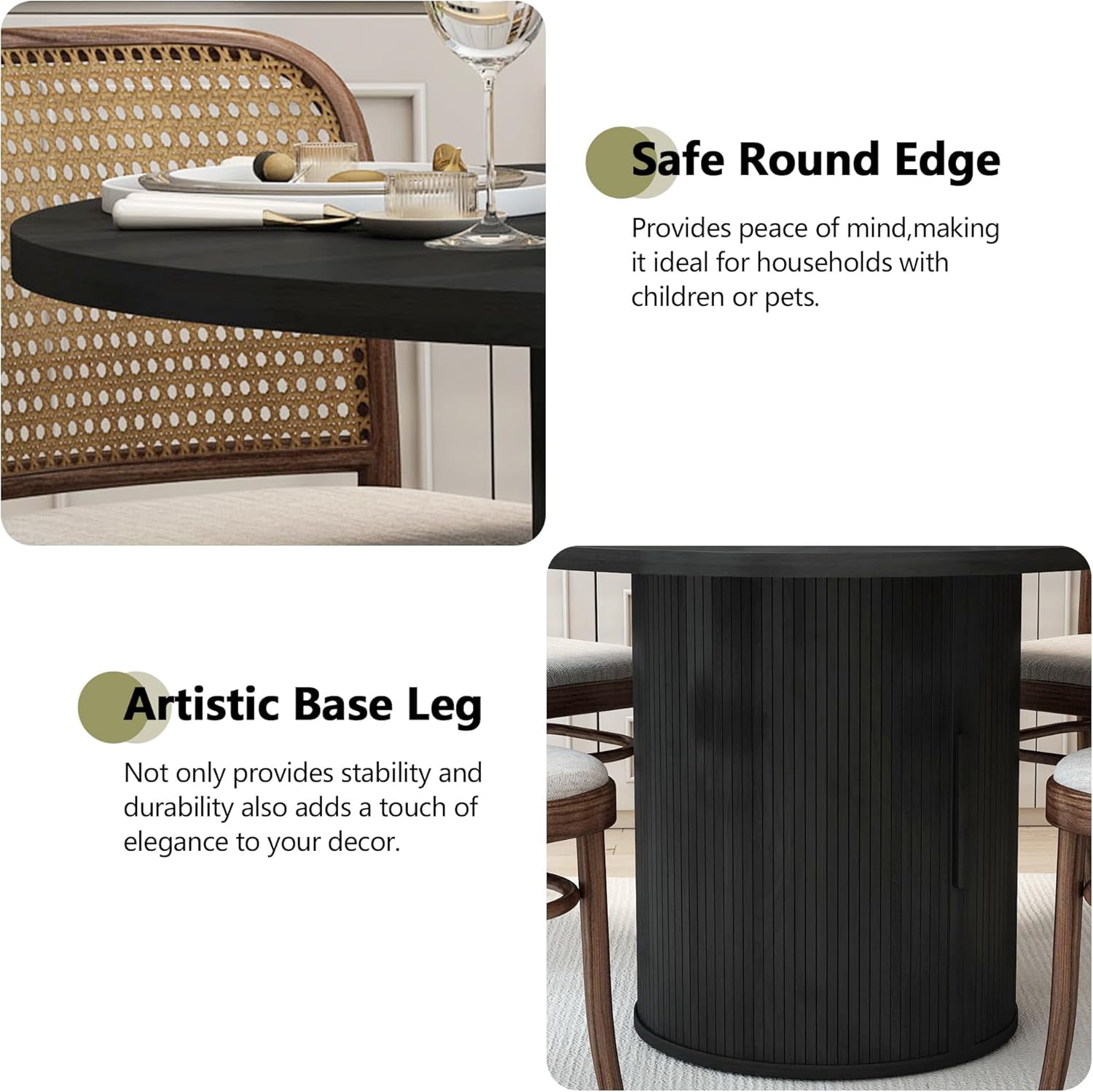 Wirrytor 47" Black Dining Room Table with Storage, Modern Round Table for 4, Kitchen table with 2-Layer Storage Shelves, Circle Dining Table