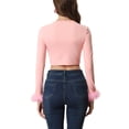 thumbnail image 3 of INSPIRE CHIC Women's Tie Front Open Navel Cardigan Feather Cuff Long Sleeve S Pink, 3 of 5