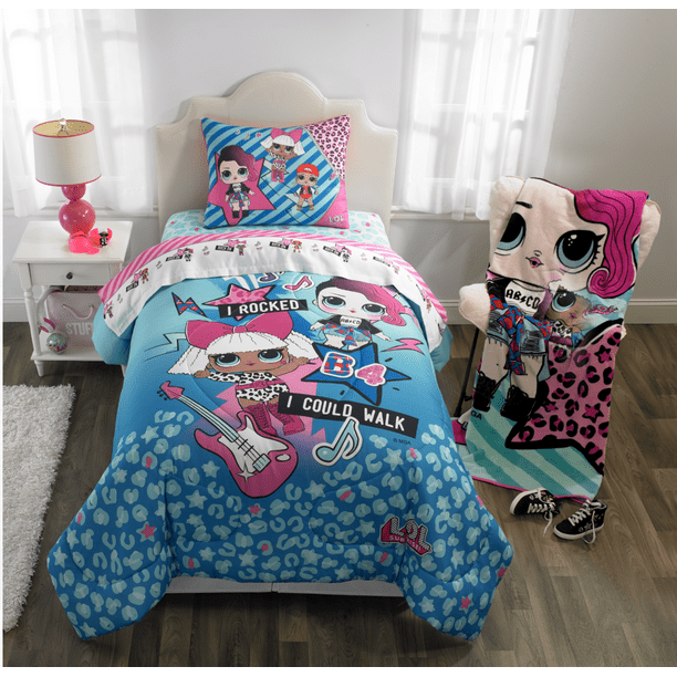 LOL Surprise Reversible Girls Twin Comforter & Sheet Set (4 Piece Bed