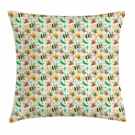 Bee Throw Pillow Cushion Cover Graphic Bee Figures Partying