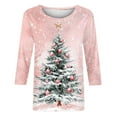 thumbnail image 5 of Nfurl Womens Xmas T Shirts Fashion Christmas Shirt Holiday Casual Xmas Tree Print Tshirts Comfy Crewneck 3/4 Sleeve Tops Pink L, 5 of 5