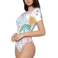 thumbnail image 2 of Daiia Zebra Colourful print Women's Crew Neck Short Sleeve Bodysuit Fashion Tops Fit Casual Basic Extender Bodysuit-Large, 2 of 9