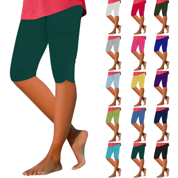 HAJWOH Women’s Capri Leggings Knee Length Leggings Stretch Summer Casual Athletic Running Workout Yoga Pants
